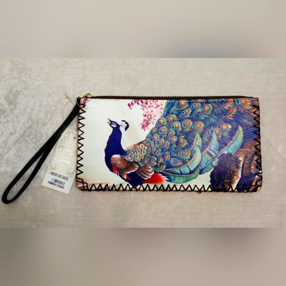 Ole Peacock Print Wristlet Clutch
